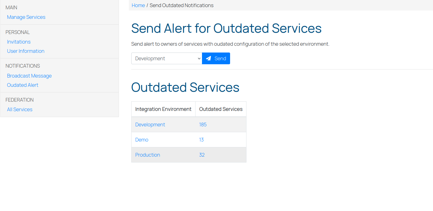 Outdated-service notification page